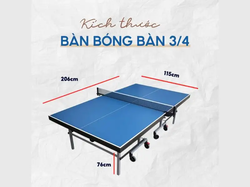 Kích thước bàn bóng bàn 3/4