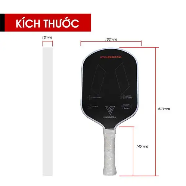 Kích thước vợt Pickleball 3K Carbon